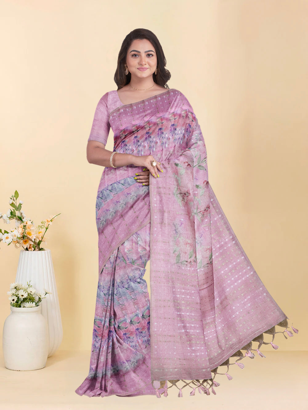 Women Light Pink Tissue Saree TS42