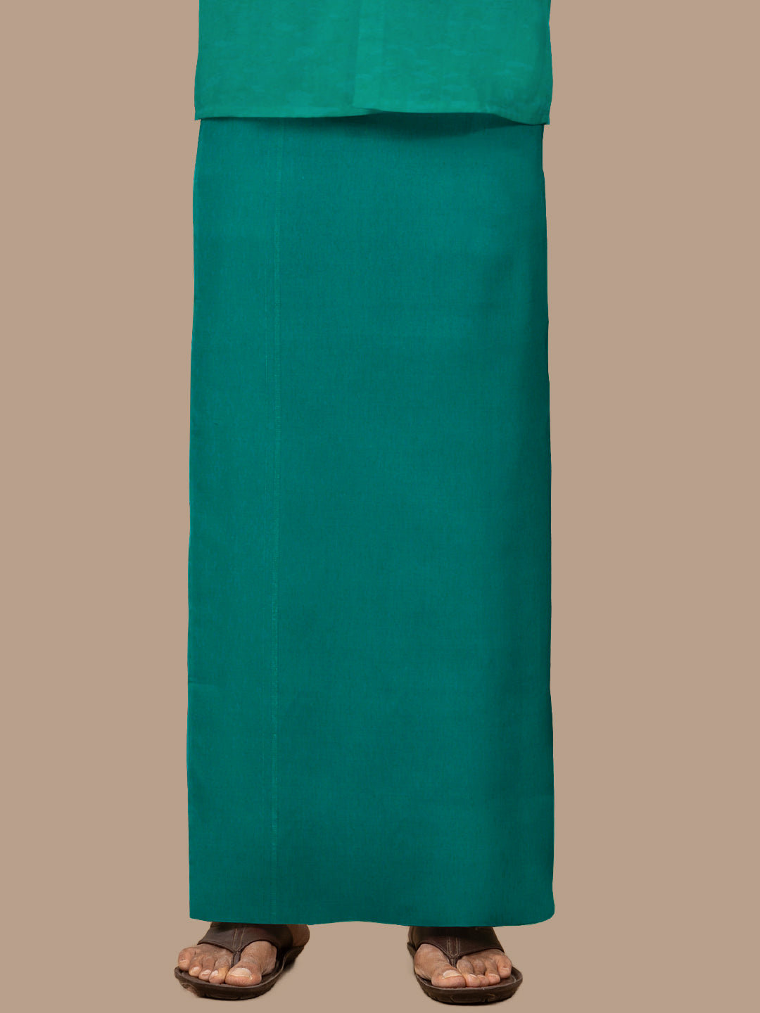 Men 100% Cotton Single Layer Green Dhoti with Assorted Border Poojan Paramas