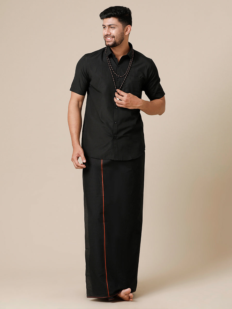 Men Devotional Half Sleeves Shirt & Dhoti Set Black