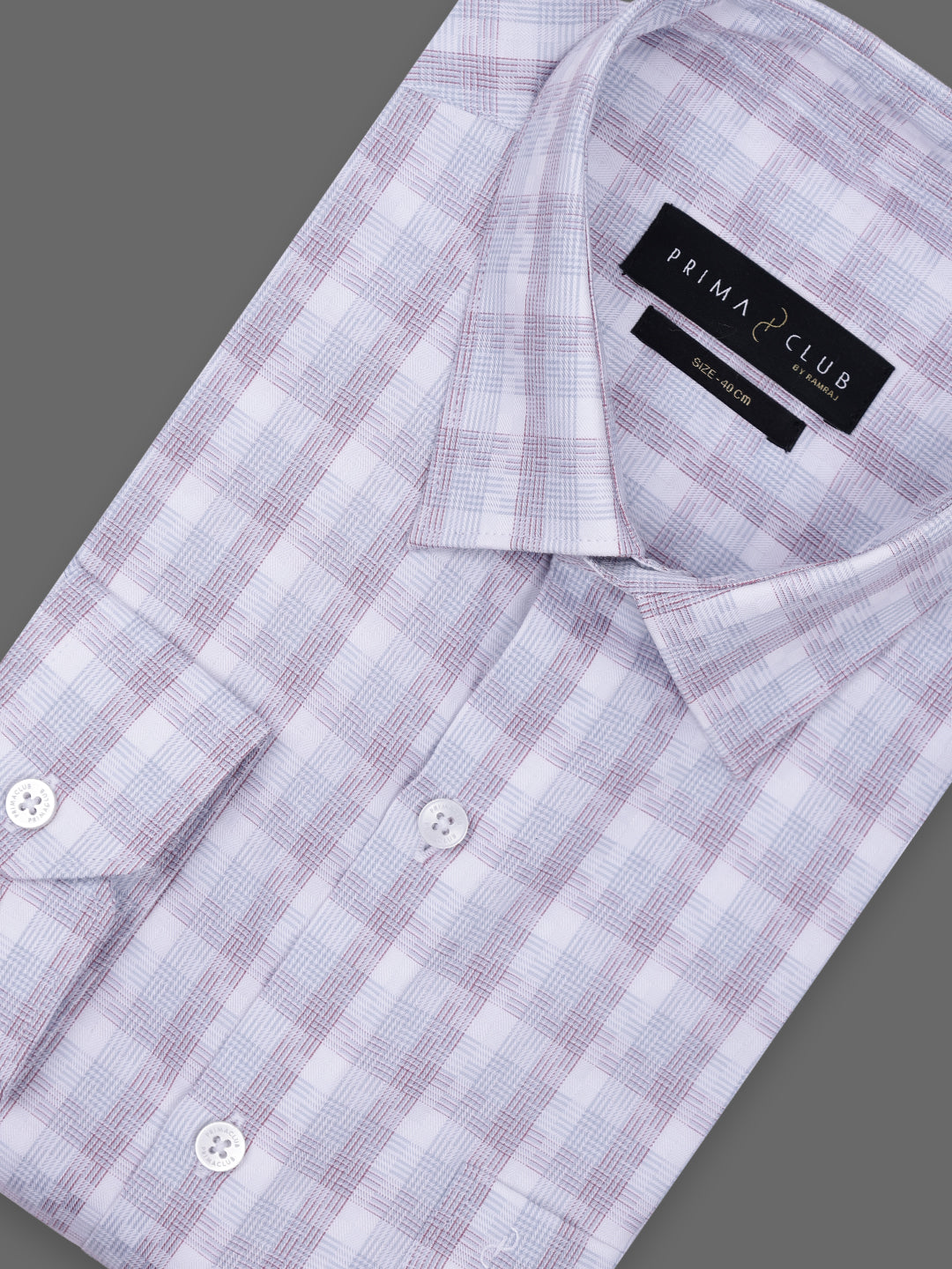 Prima Club Premium Cotton Dobby Grey Purple Checked Regular Fit Shirt SRBJ6