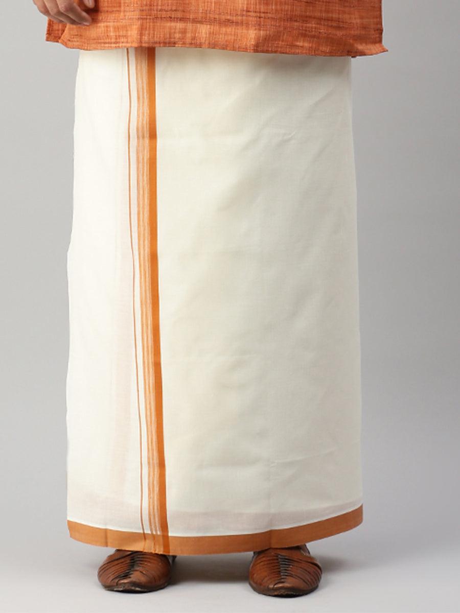 Mens Kora Cream Double Dhoti with Brown Fancy Border Terra Kora Fancy