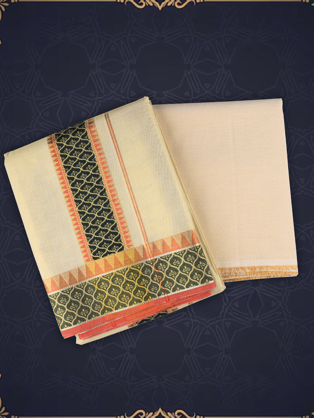 Men Tissue Gold Kurta Fabric & Panchakacham Set BS01