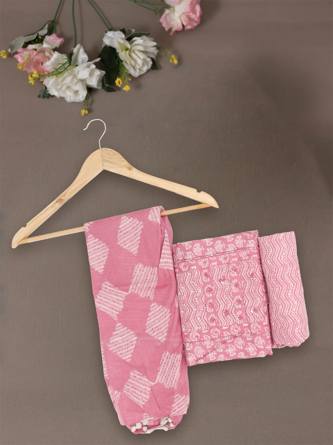 Women Pure Cotton Dress Material Rose Pink DM328