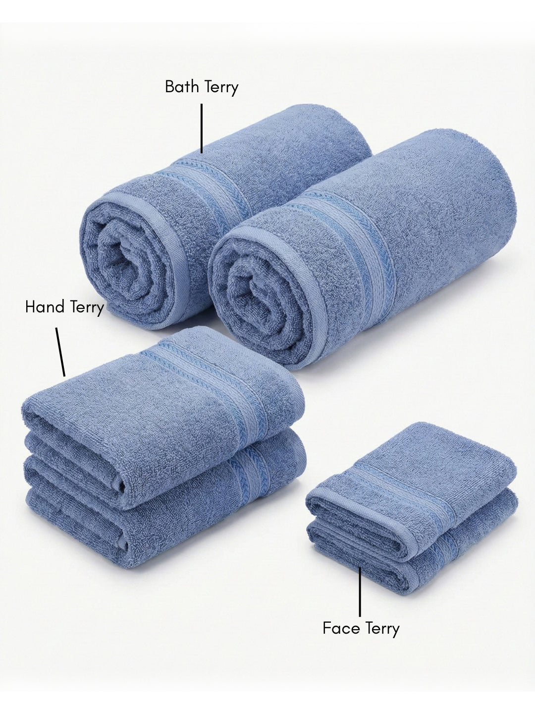 You & Me Premium Soft Terry Cotton Couple Bath, Face & Hand Towels Air Blue (Pack Of 6)