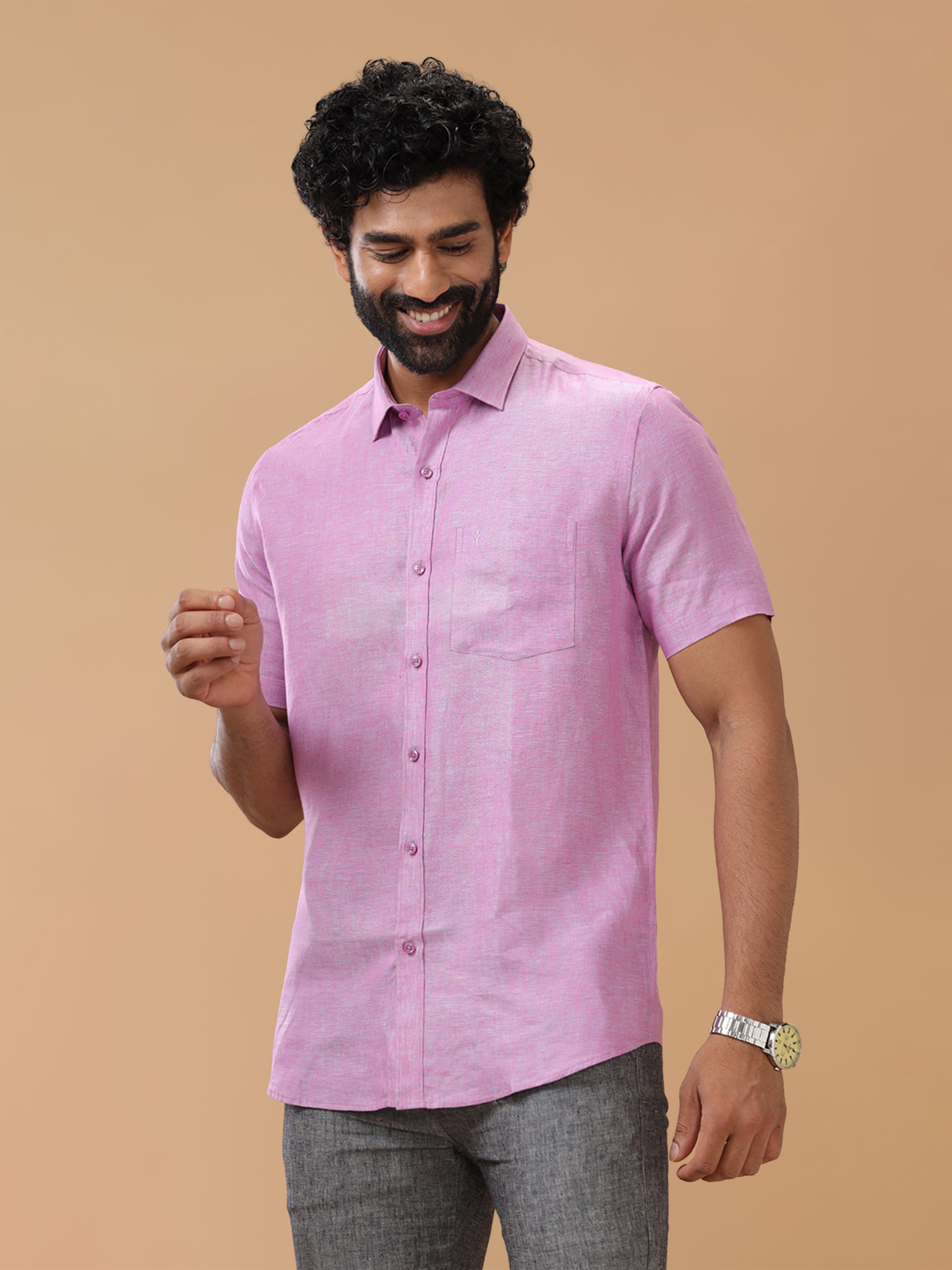 Pure Linen Orchid Blue Smart Fit Shirt L79