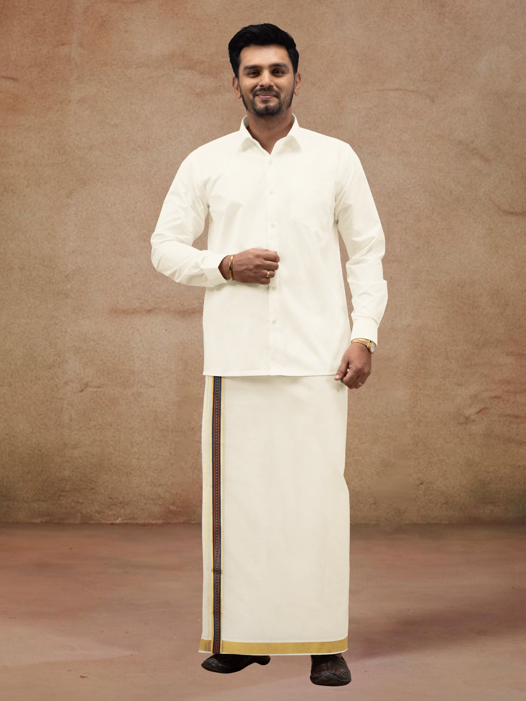 Men Kora Cotton Double Layer Dhoti with Double Side Fancy Jari Border PR14