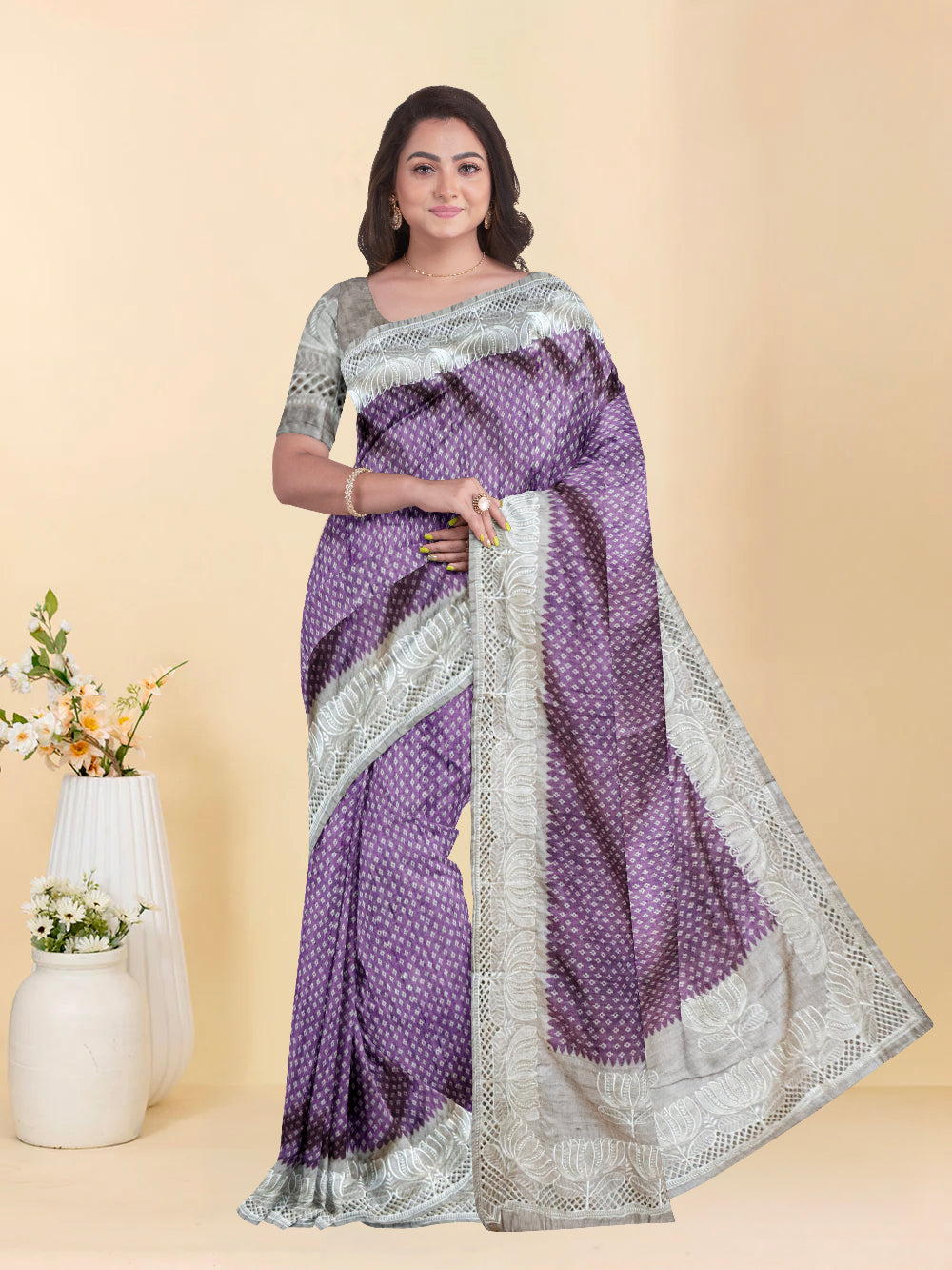 Women Violet Semi Tussar Saree ST279