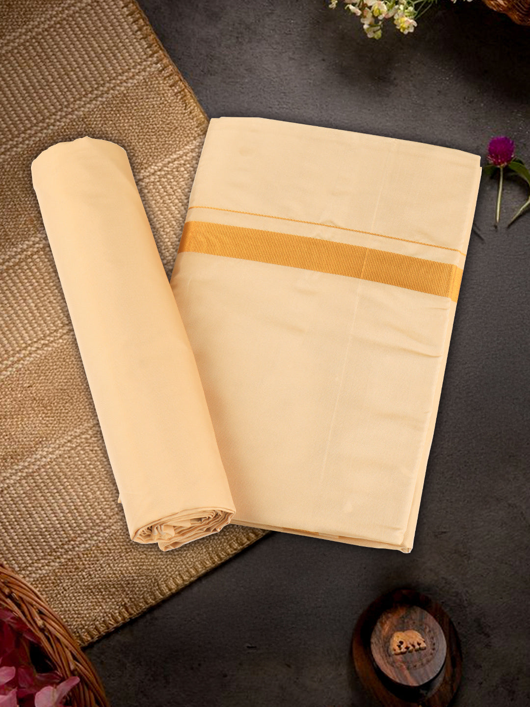 Men Art Silk Dhoti & Shirting Set F.Peach Ashirwath(2*1)