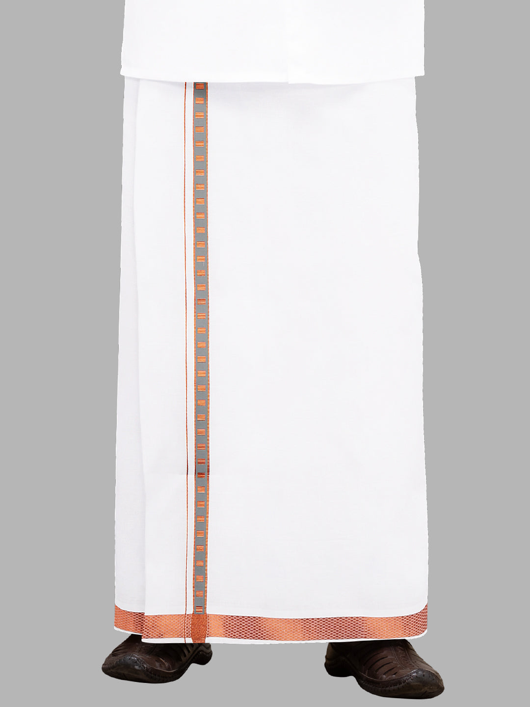 Men Cotton Blend Single Layer White Dhoti with Fancy Jari Border Roxy R01