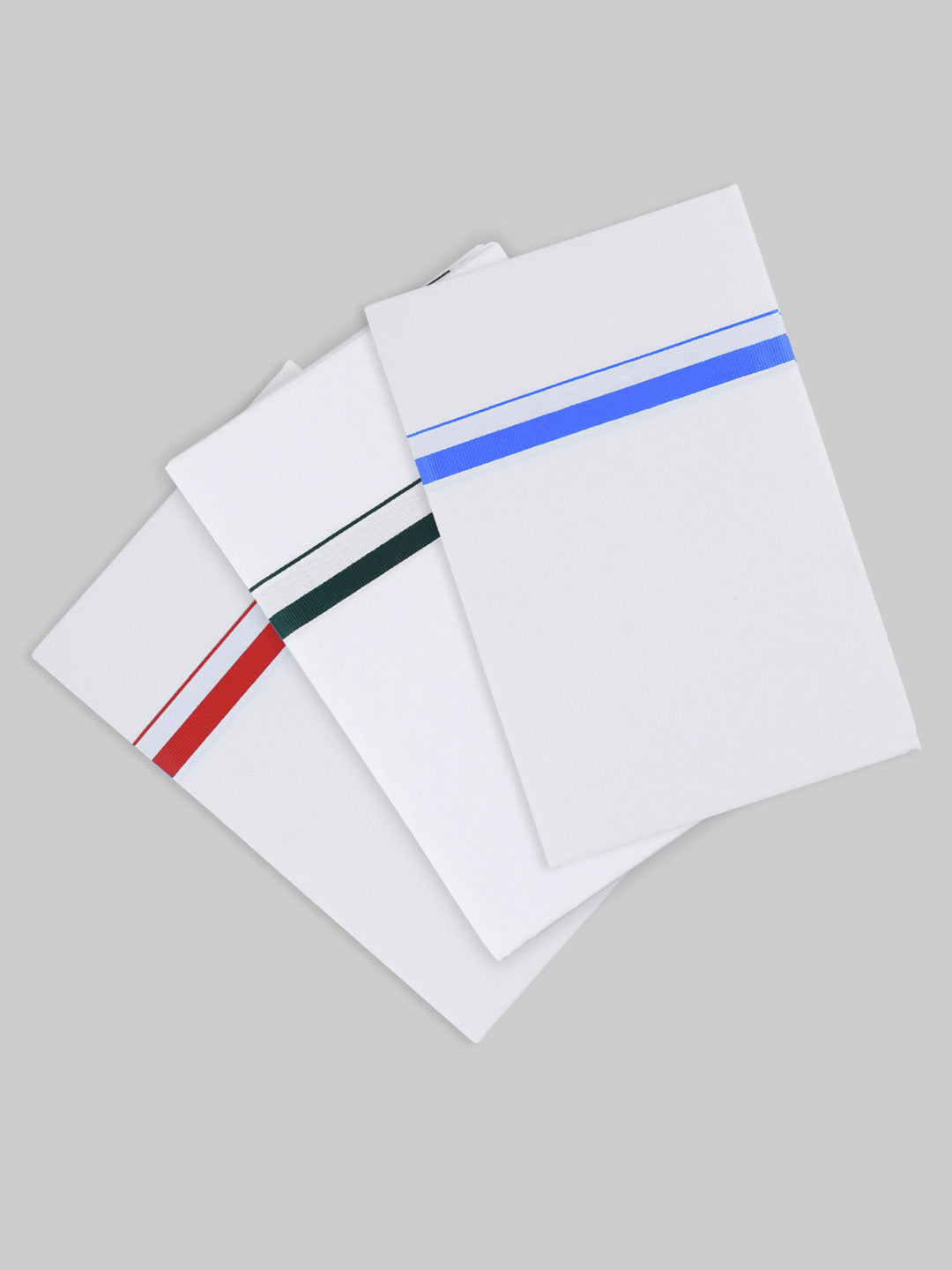 Men Cotton Blend Single Layer White Dhoti with Assorted Border Pack of 3