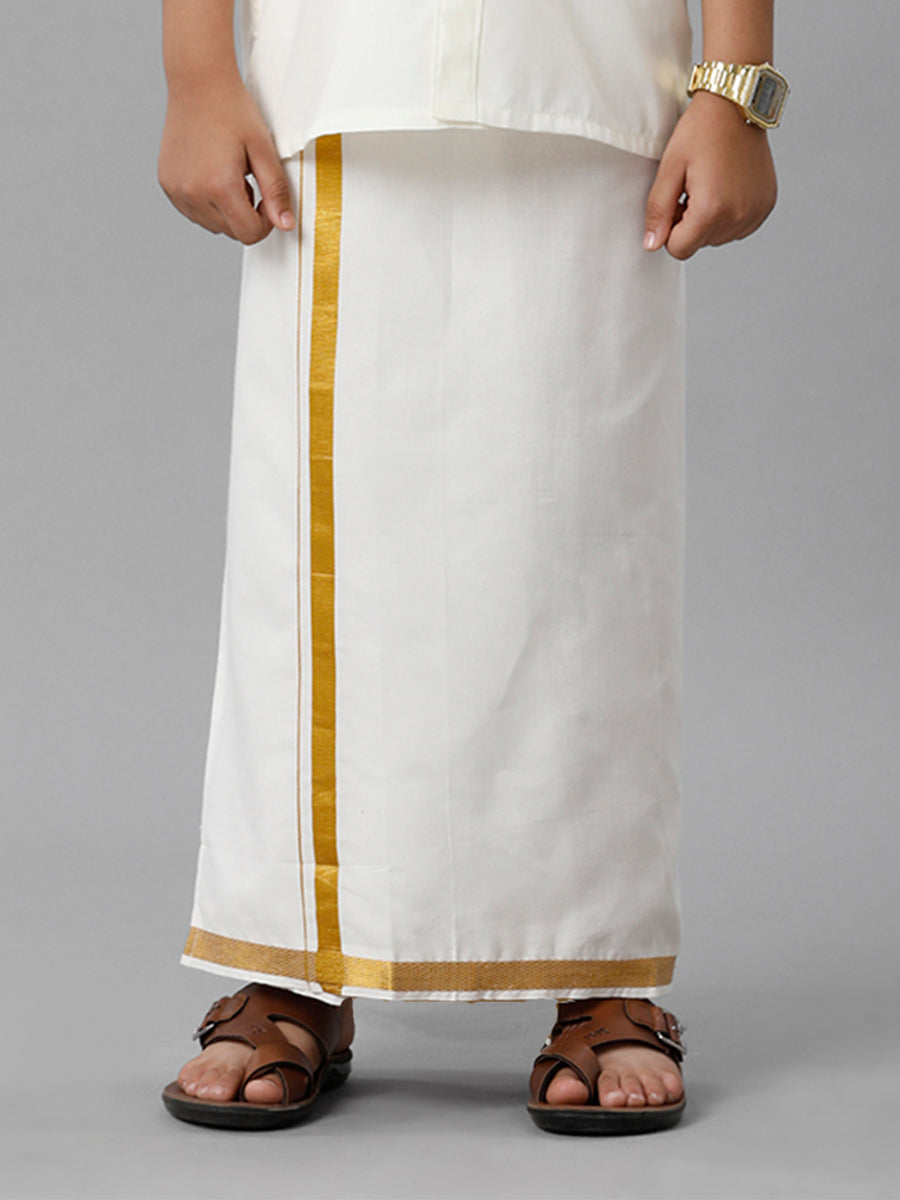 Boys Double Layer Dhoti - Cream-Front view