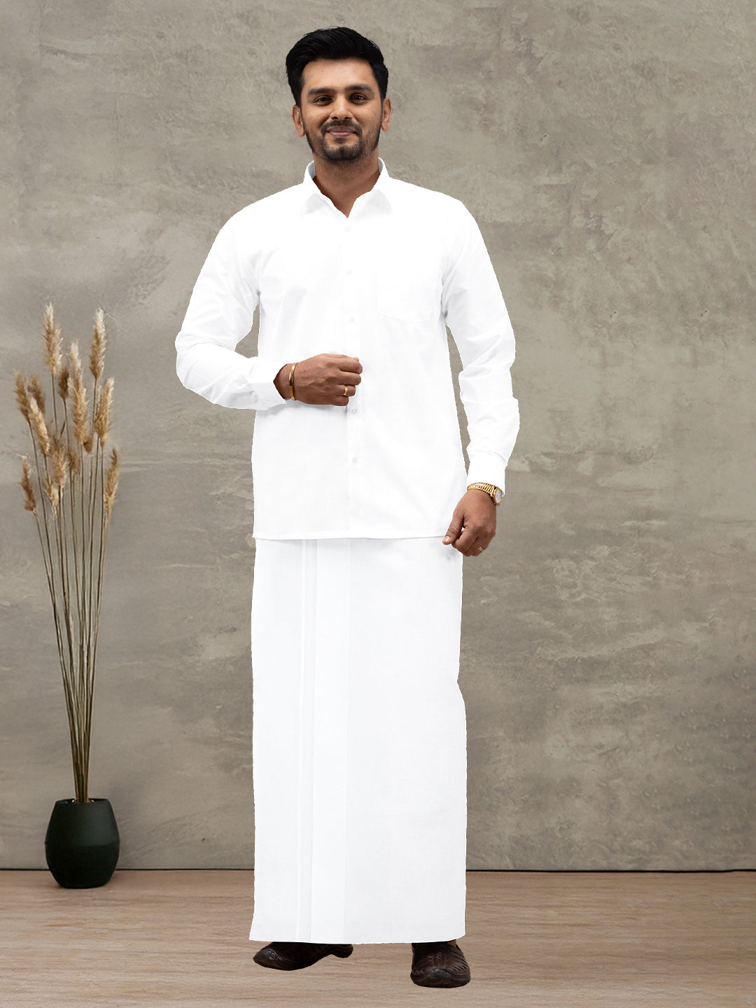 Men White Border Double Layer Dhoti Rivan Spl