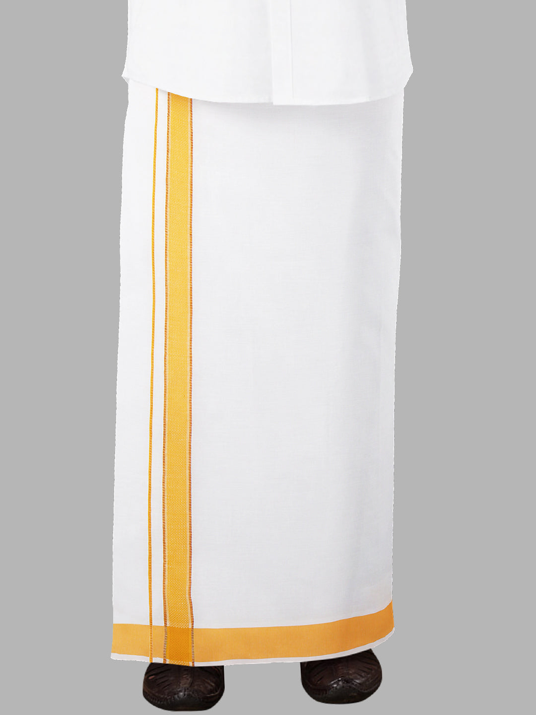 Men Cotton Blend Readymade Single Layer White Dhoti with Fancy Jari Border GACJ15