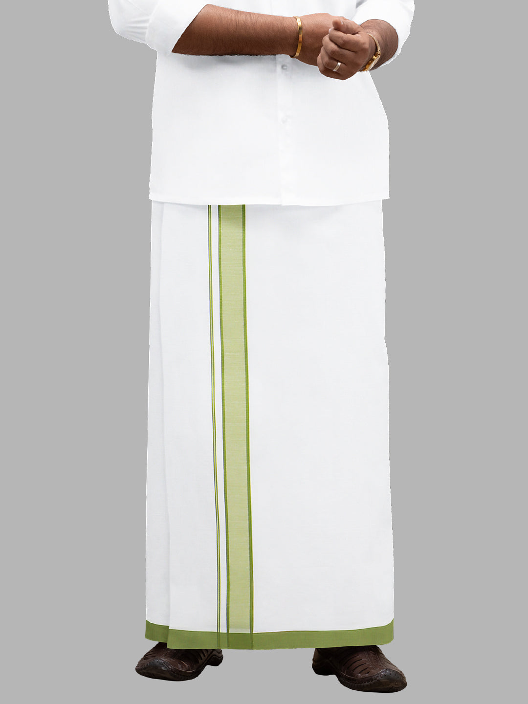 Men Single Layer Cotton Blend White Dhoti with Double Side Fancy Border HM 05