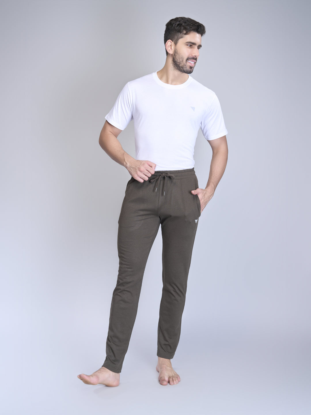 Men Combed Cotton Rich Track Pant with Side Pockets Olive Green ETK7