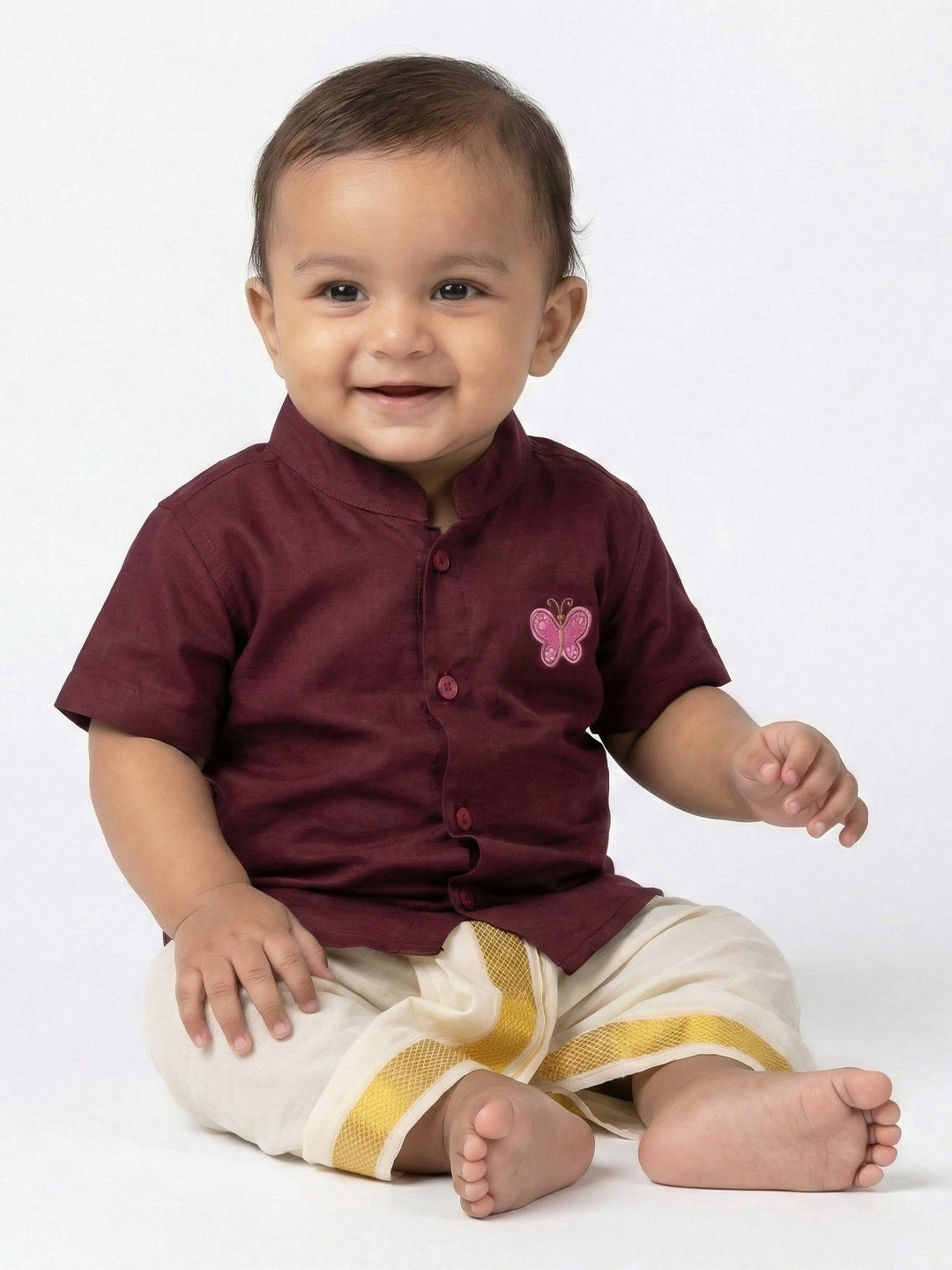 Born Baby Shirt with Pant and Panchakacham Set Maroon G12