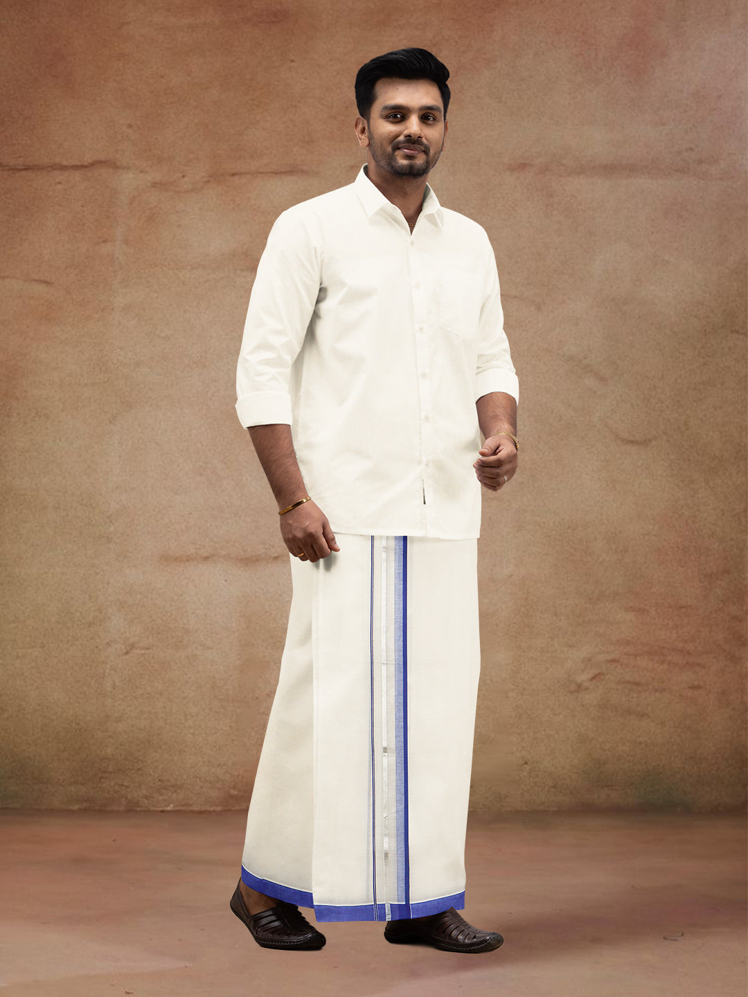 Men Kora Cotton Double Layer Dhoti with Fancy Jari Border ESJ05