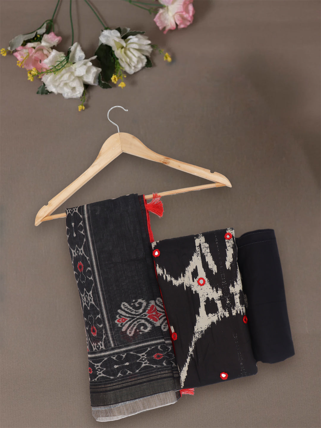 Women Pure Cotton Dress Material Black DM334