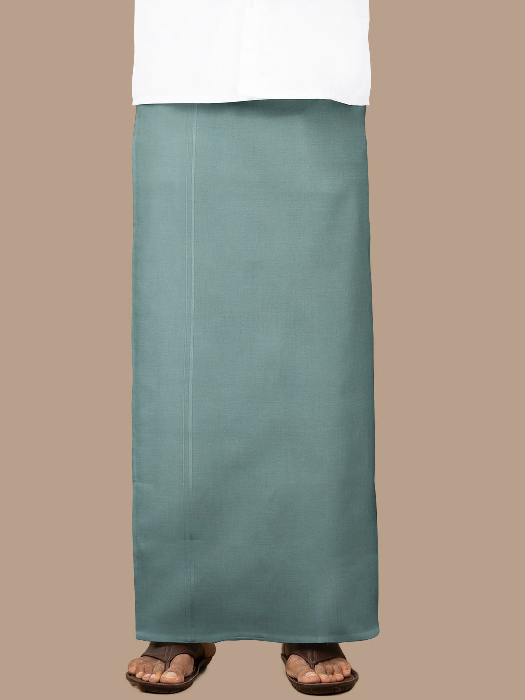 Men 100% Cotton Single Layer Cement Dhoti with Assorted Border Poojan Paramas