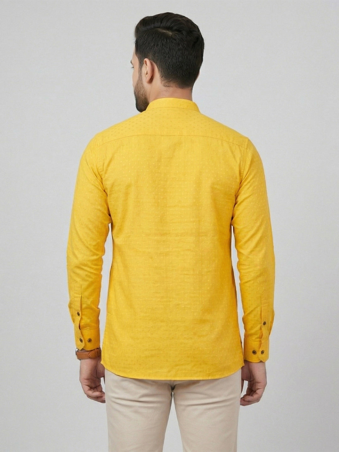 Cotton Short Length Self Design Pocket Kurta Dotted Yellow Y32