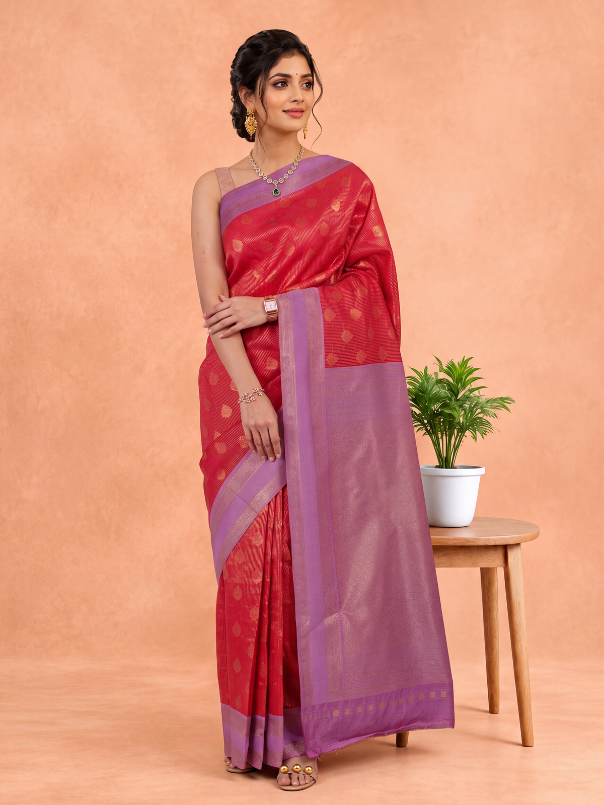 Women Art Silk Red with Lavender Saree ASS162