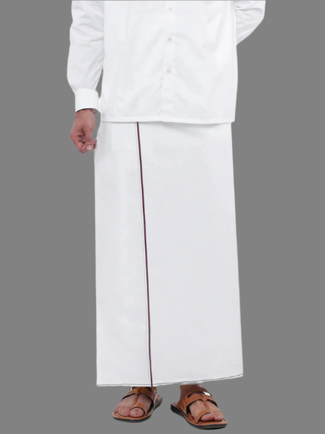Men Cotton Blend Single Layer White Dhoti with Small Border Lee Sort