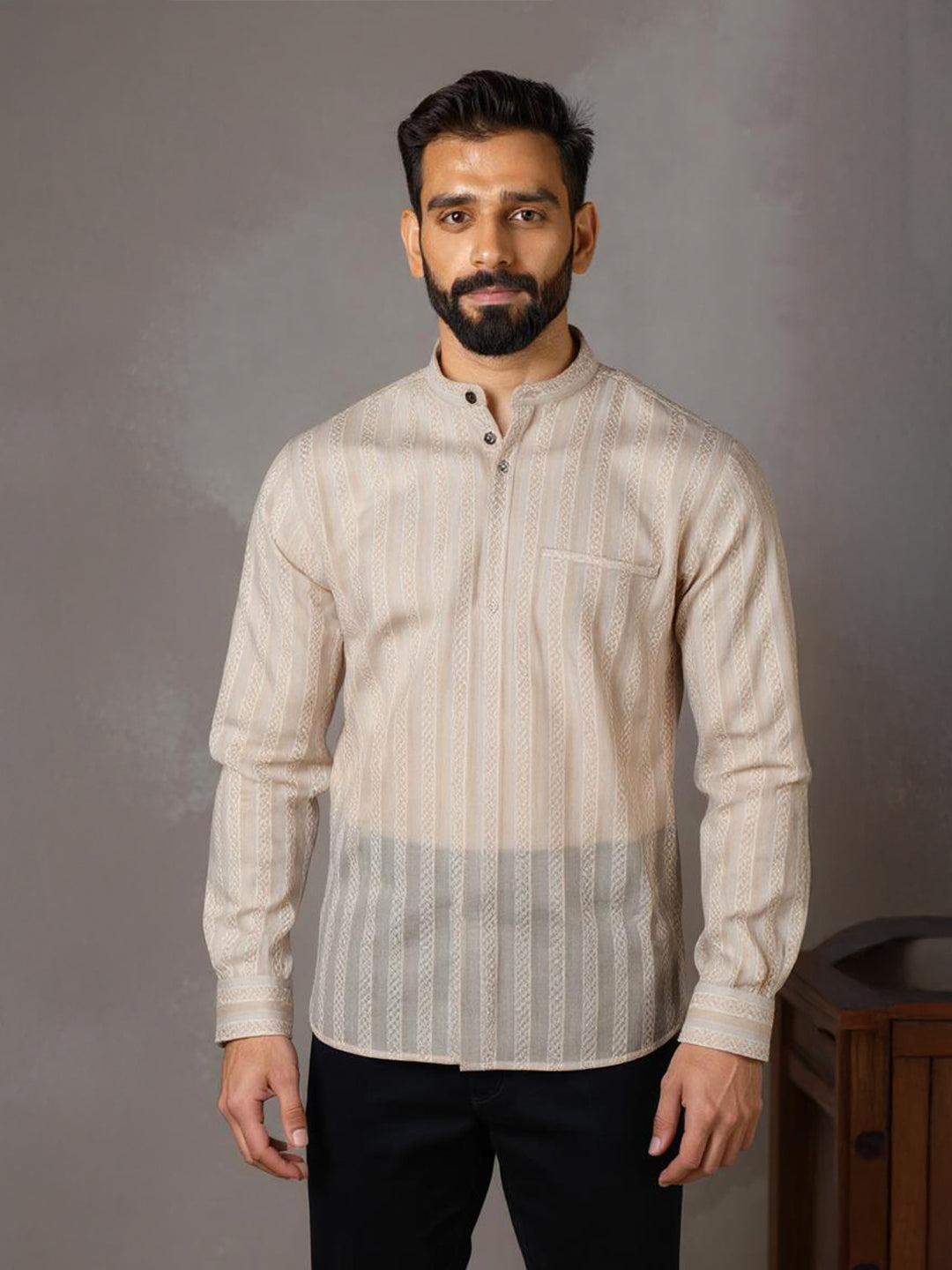 Men Cotton Short Length Self Design Pocket Kurta Sandal RJ37