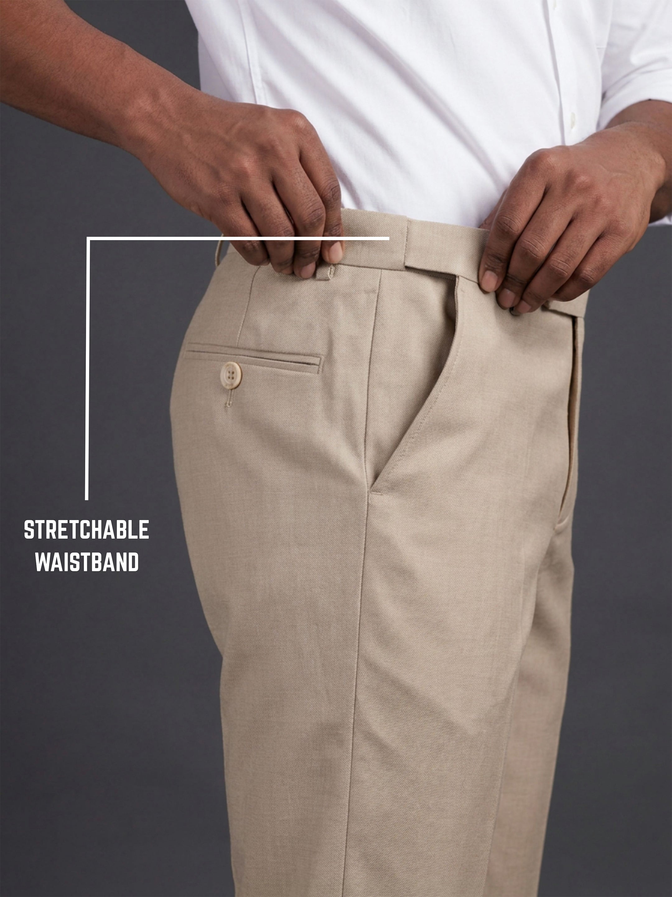 Prima Club Cotton Poly Viscose Stretchable Waistband Khaki Pants