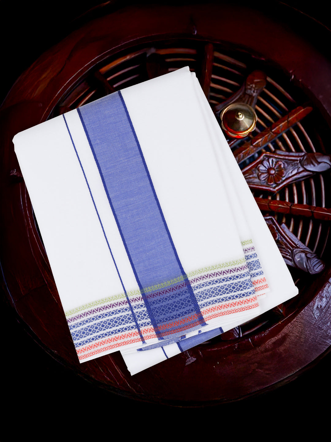 Men Cotton Blue Fancy Border Panchakacham with Angavasthram Srirasthu(9+5) SR48