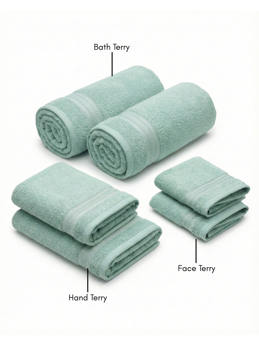You & Me Premium Soft Terry Cotton Couple Bath, Face & Hand Towels M.Blue (Pack Of 6)