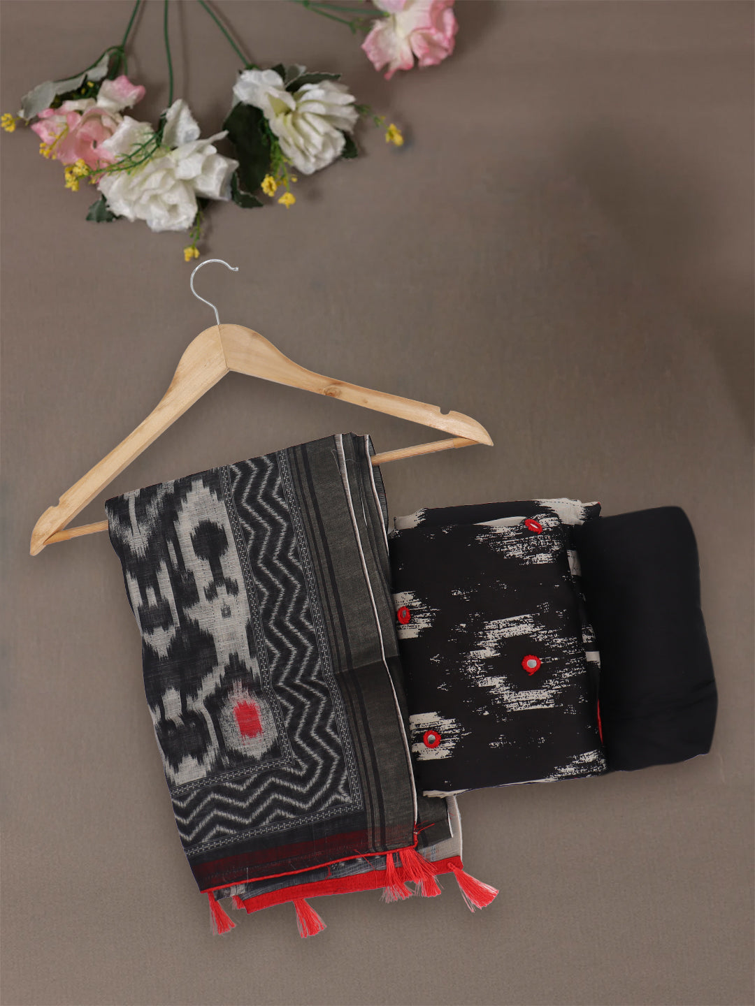 Women Pure Cotton Dress Material Black DM335