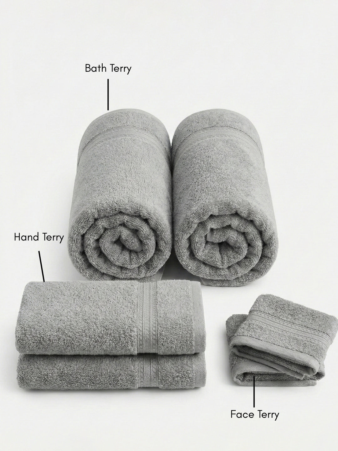 You & Me Premium Soft Terry Cotton Couple Bath, Face & Hand Towels Silver (Pack Of 6)