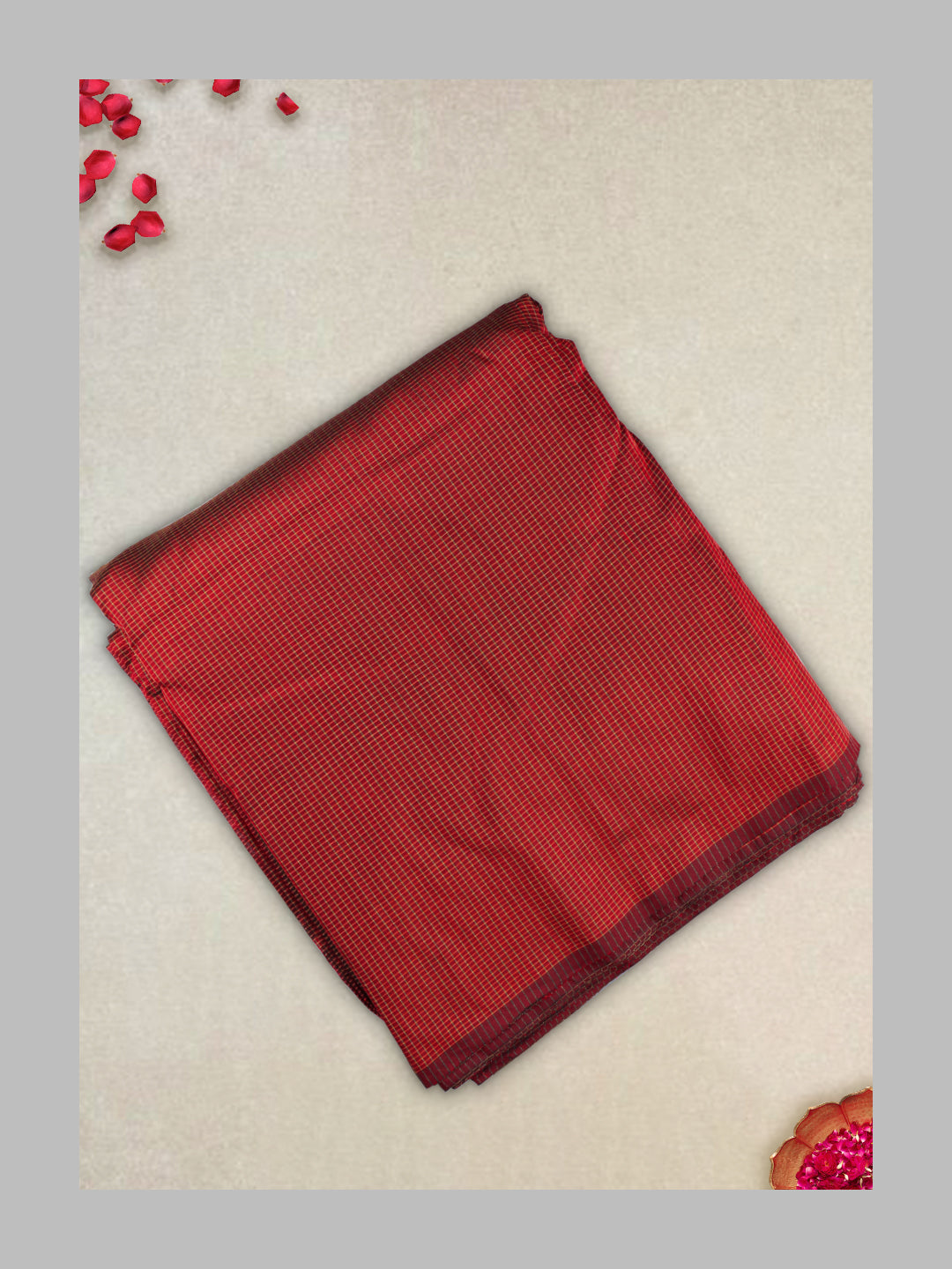 Men Pure Silk Micro Jari Check Shirting Fabric Maroon