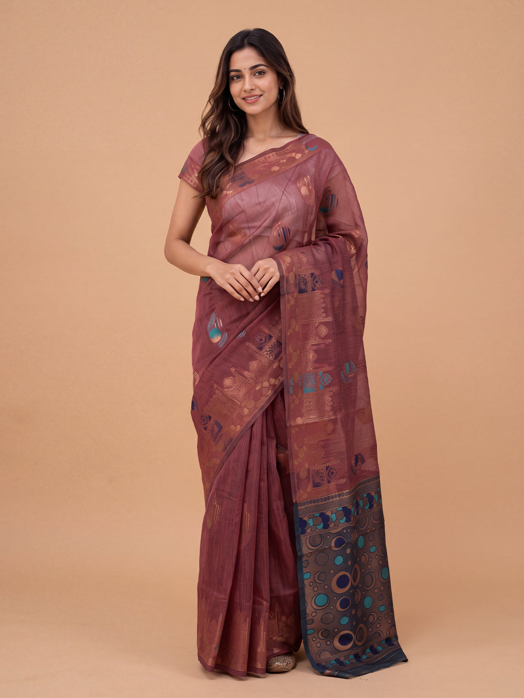 Women Spun Poly Dark Purple Printed Saree SP16