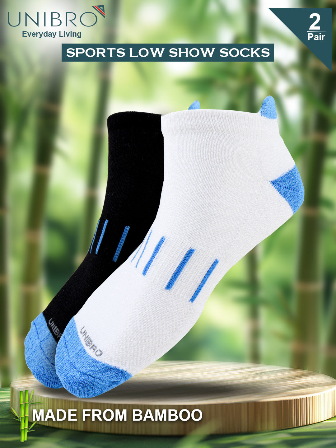 Men Bamboo Sports Low Show Socks Black & White SLD1