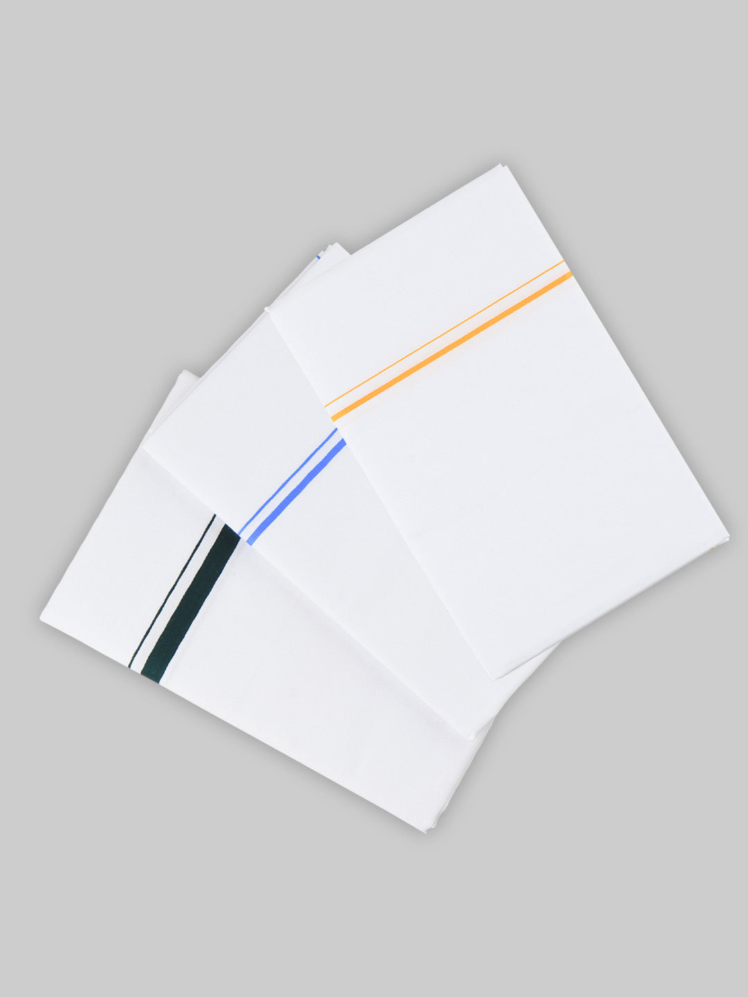 Men Cotton Blend Single Layer White Dhoti with Assorted Border (Pack of 3)