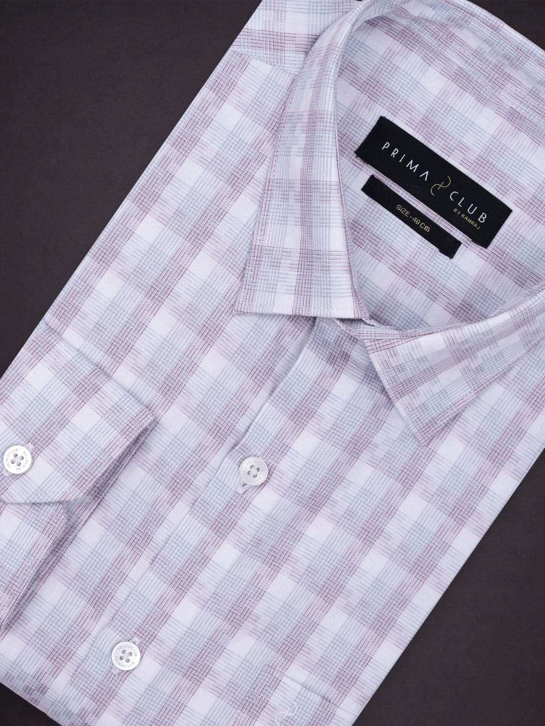 Prima Club Premium Cotton Dobby Grey Purple Checked Regular Fit Shirt SRBJ6