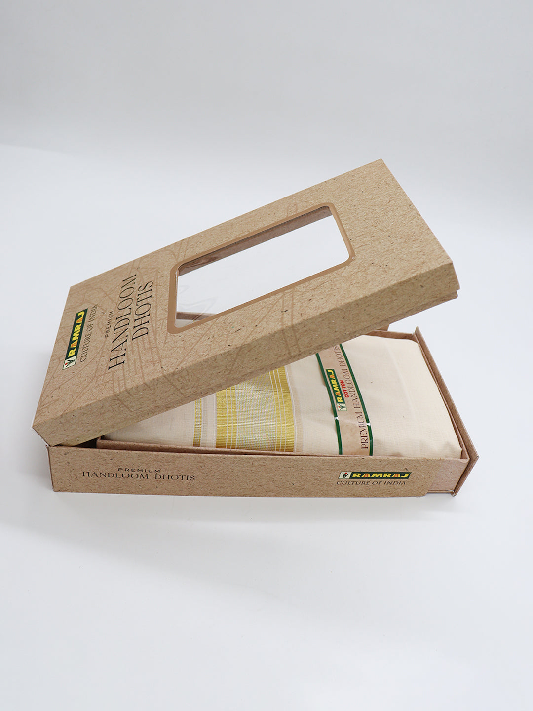 Men Premium Handloom Cream Dhoti with Fancy Jari Border HLM106