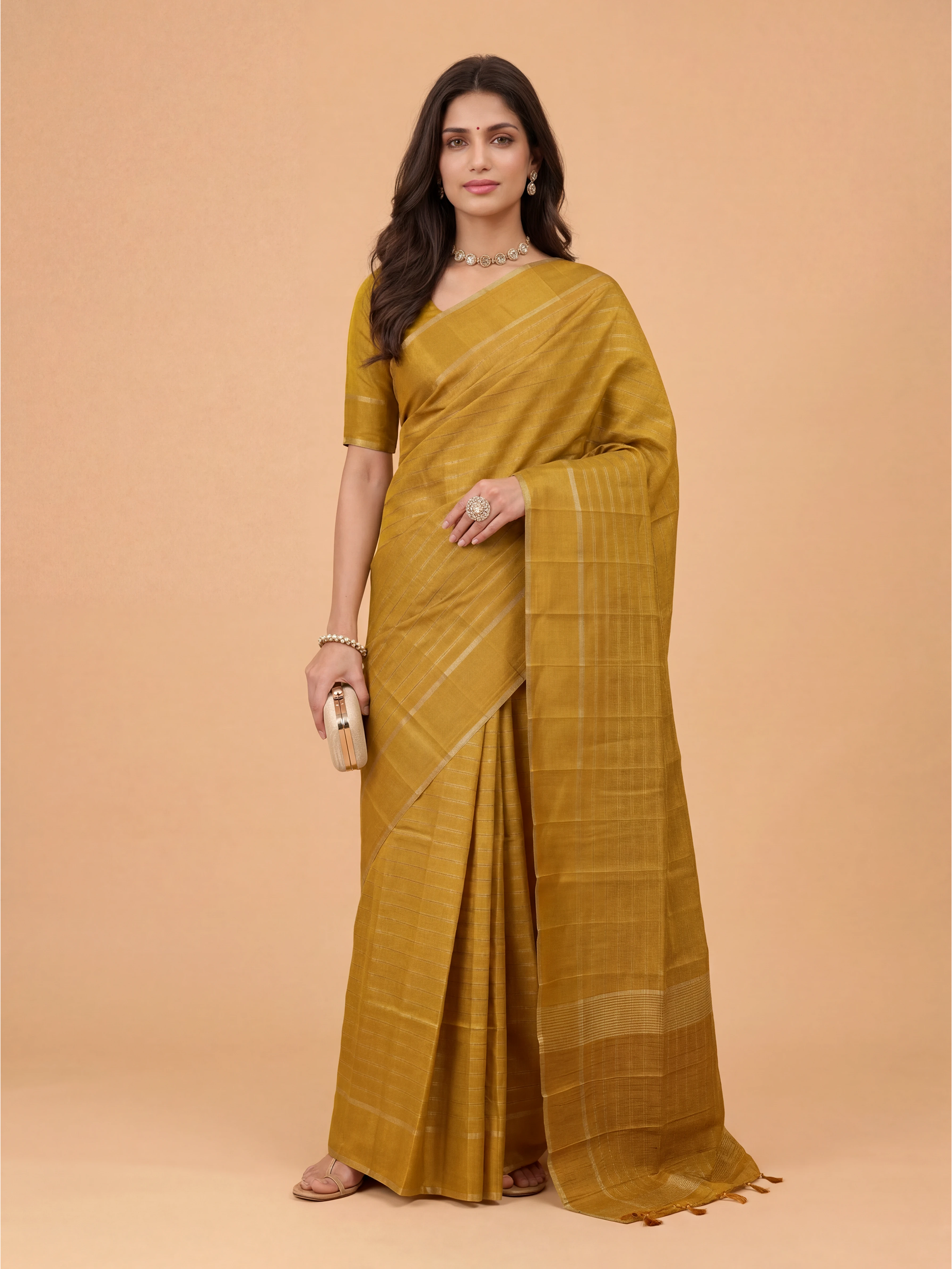 Women Semi Tussar Mustard Saree ST324
