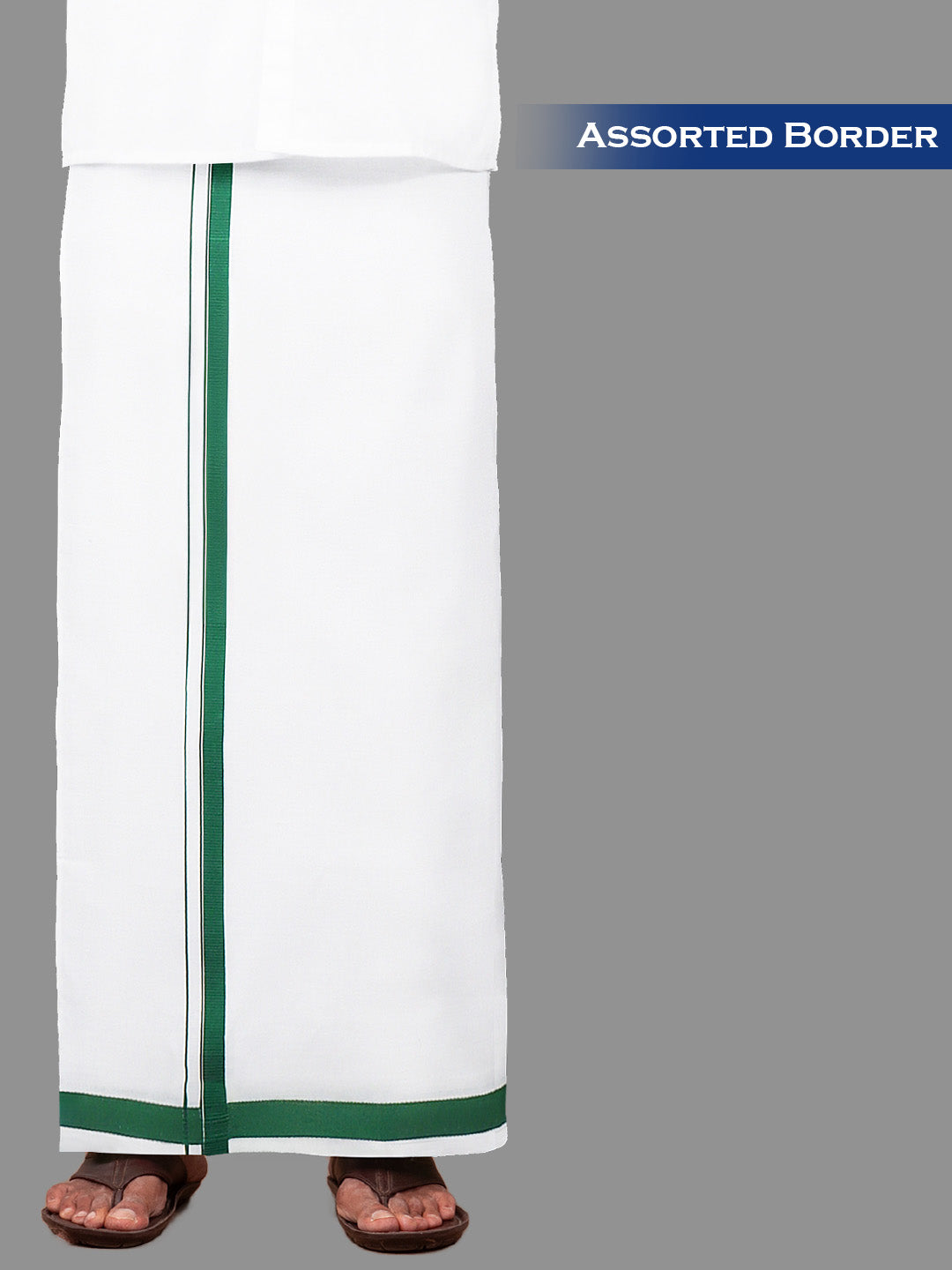 Men 100% Cotton Single Layer Dhoti with Assorted Border Image