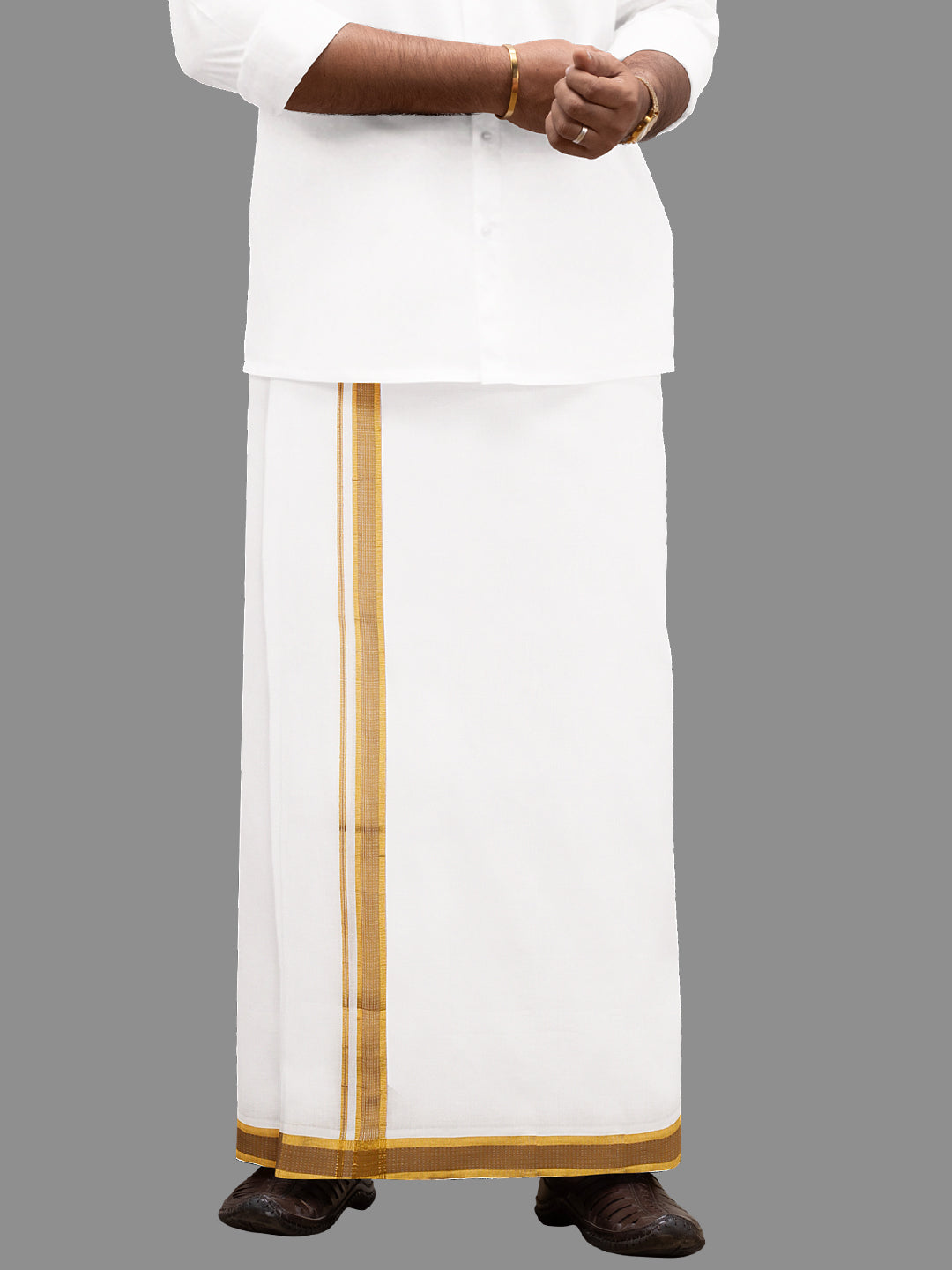 Men 100% Cotton Double Layer White Dhoti with Fancy Jari Border RF01