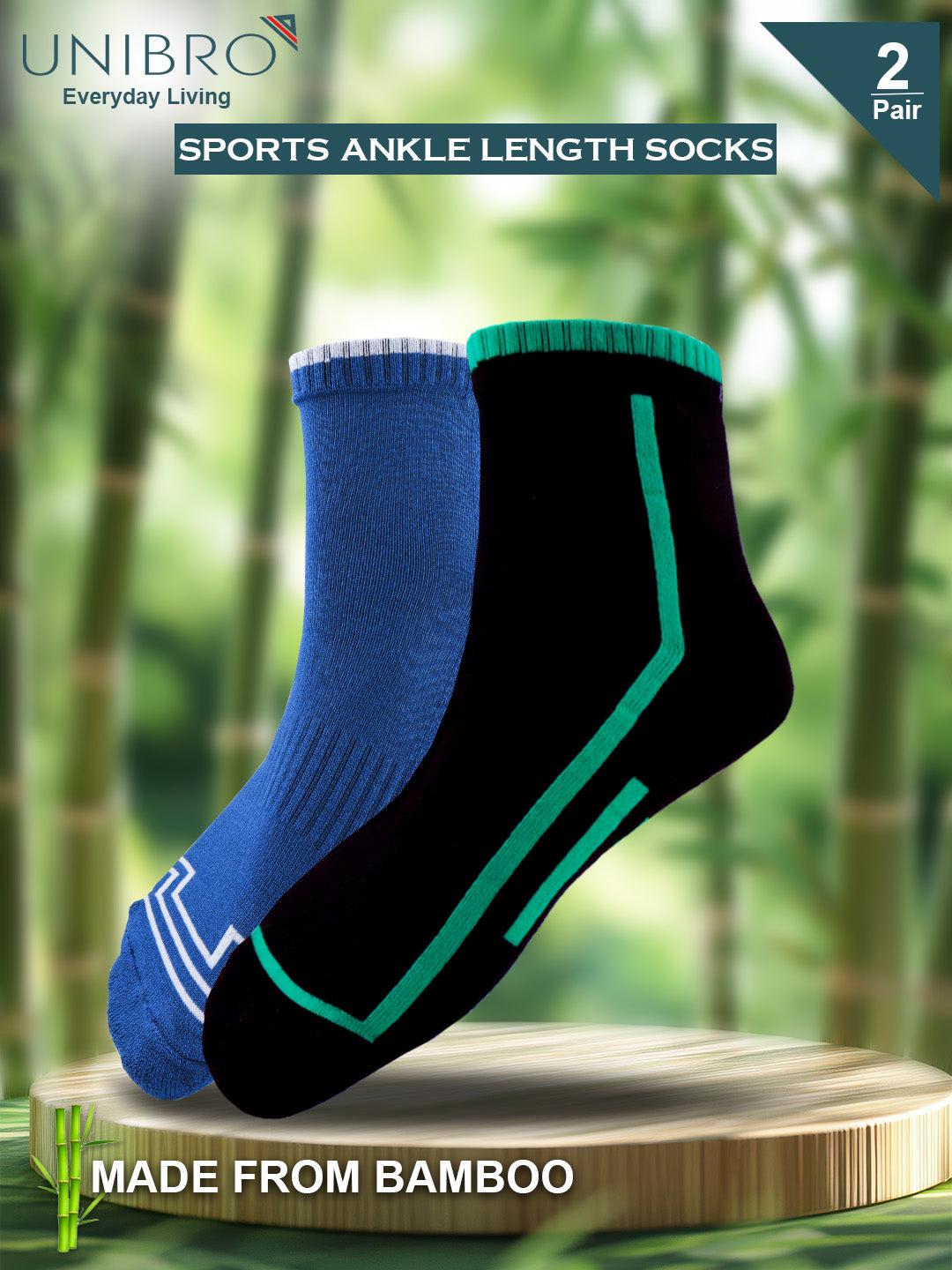 Men Bamboo Sports Ankle Length Socks Black & Blue SAD3