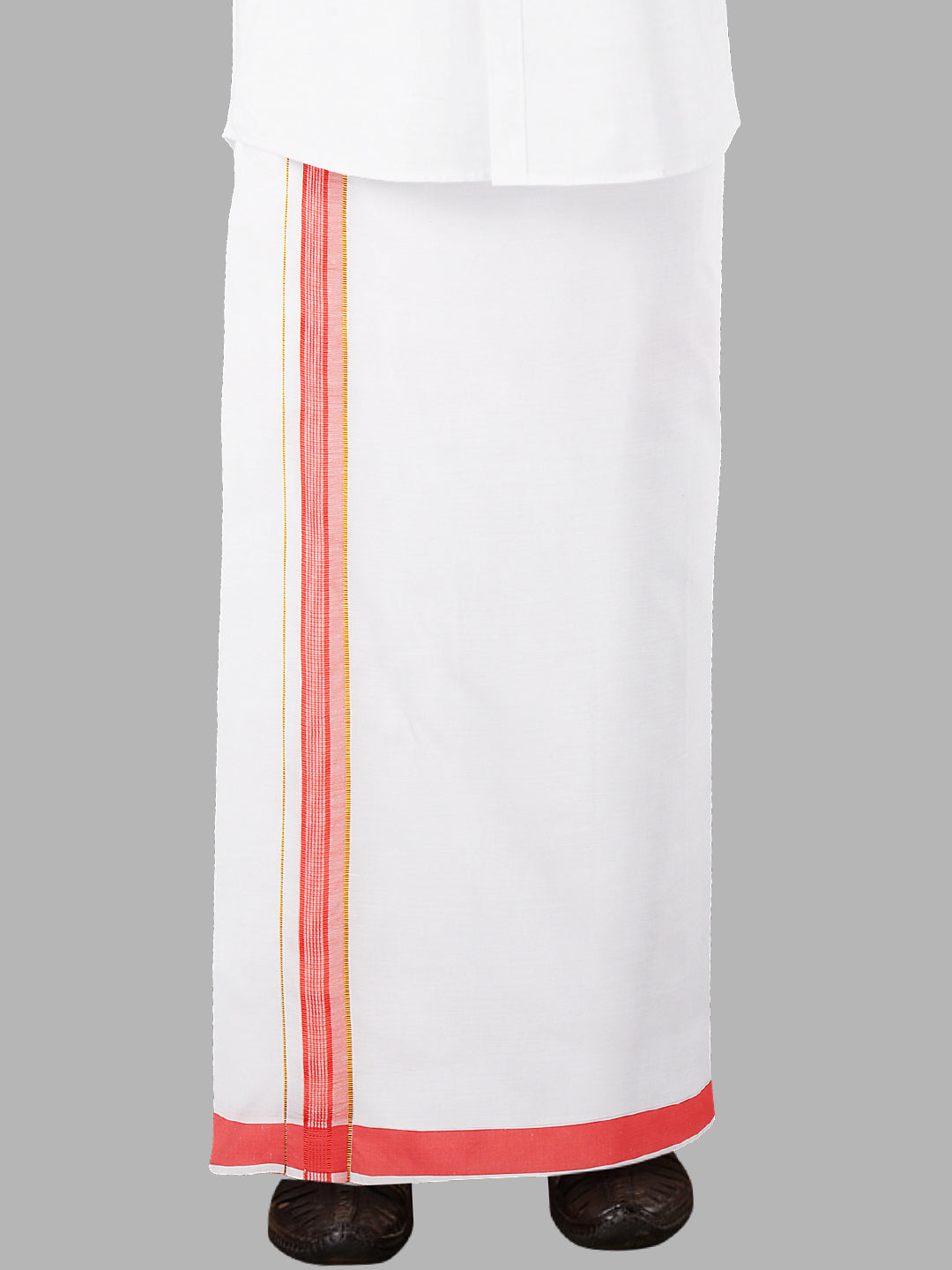 Men Cotton Blend Readymade Single Layer White Dhoti with Fancy Jari Border GACJ29