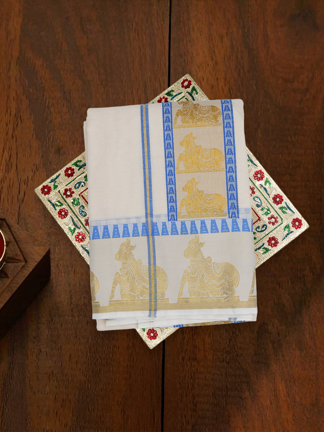 Men Kora Cotton Fancy Jari Border Panchakacham with Angavasthram (9+5)