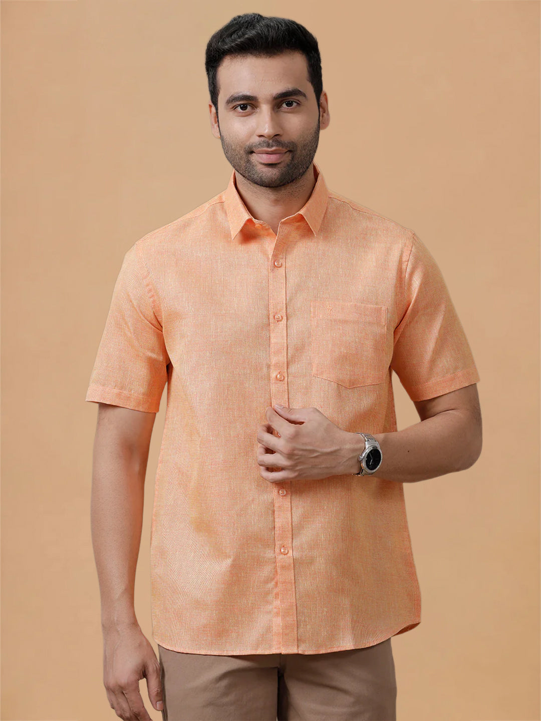 Cotton Rich Reddish Orange Regular Fit Shirt T3 CV14
