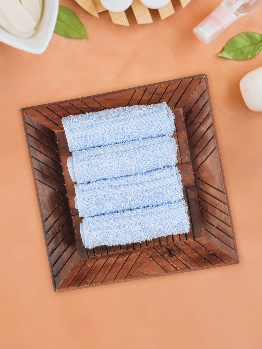 Premium Soft Bamboo Cotton Face Towel Sky Blue (4 Pcs Pack)