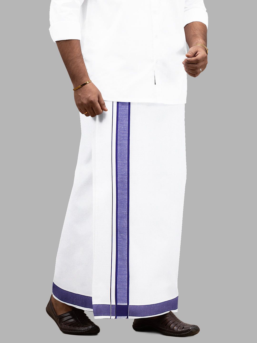 Men Cotton Blend Single Layer White Dhoti with Double Side Fancy Border HM 02