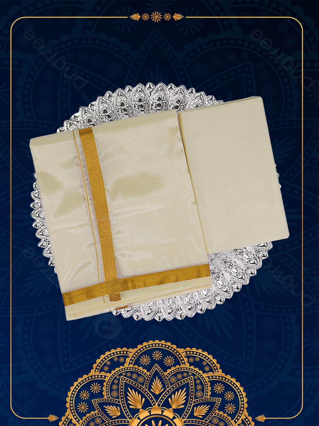 Men Art Silk Dhoti & Shirting Set Cream Ashirwath (2 in 1)