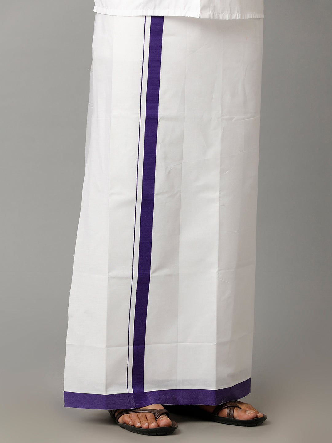 Men 100% Cotton Double Layer White Dhoti with Big Border RFS03