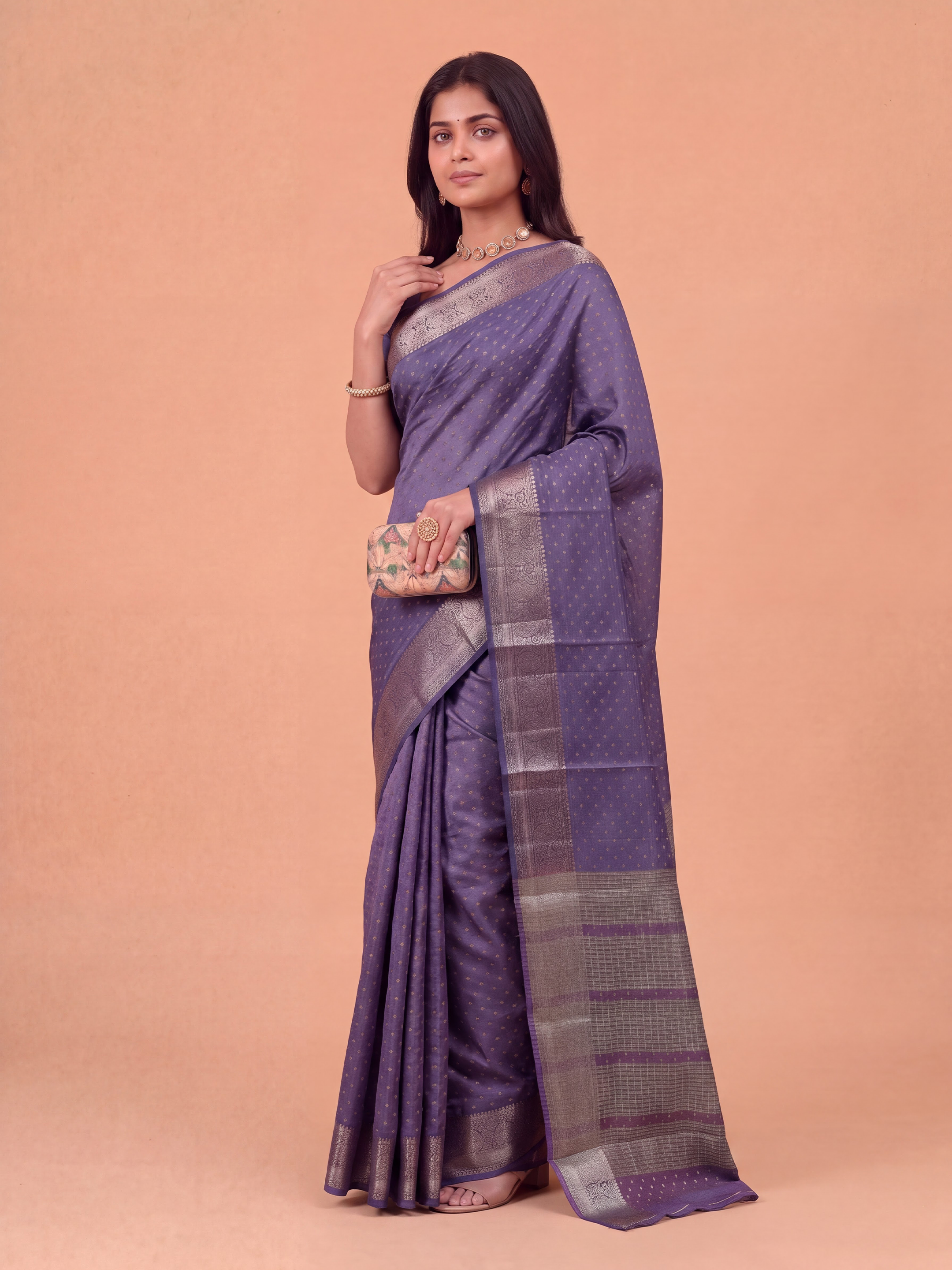 Women Semi Raw Silk Matte Purple Saree SRS121
